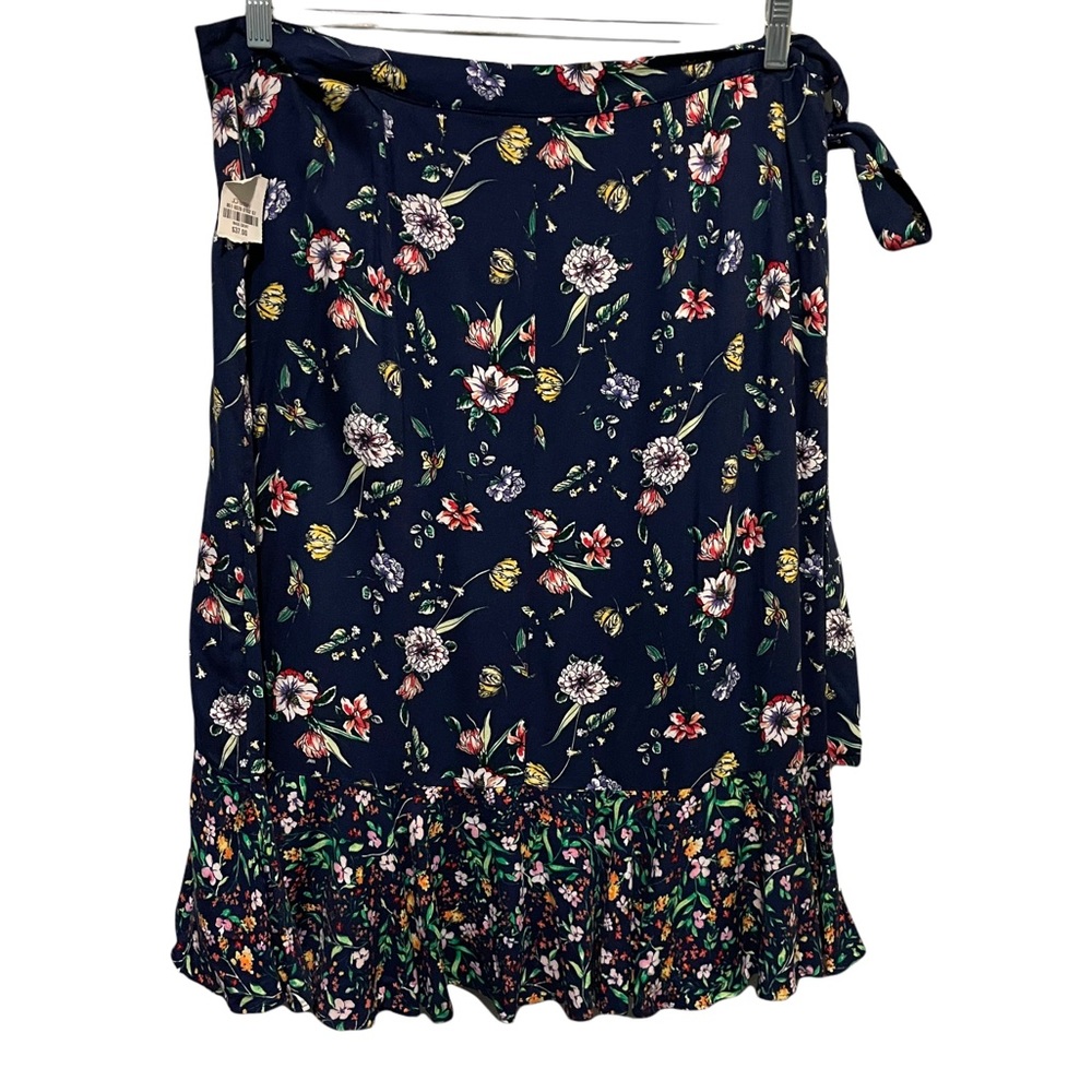 NWT Liz Claiborne Navy Floral Tiered A-Line Midi Skirt Size 12